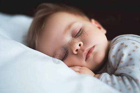 男婴睡在床上的特写肖像图片