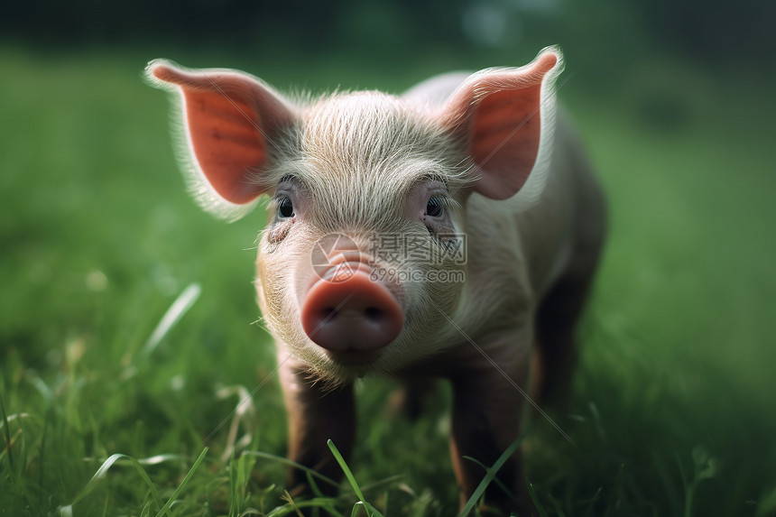 绿色草地上的猪图图片