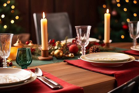 家庭圣诞晚餐餐桌布置背景图片