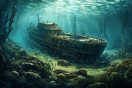 水下的沉船图片