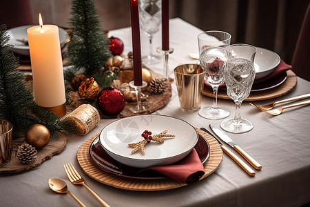 漂亮的圣诞晚餐餐桌布置背景图片