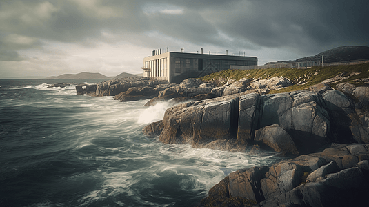沿海岩石上的发电站图片
