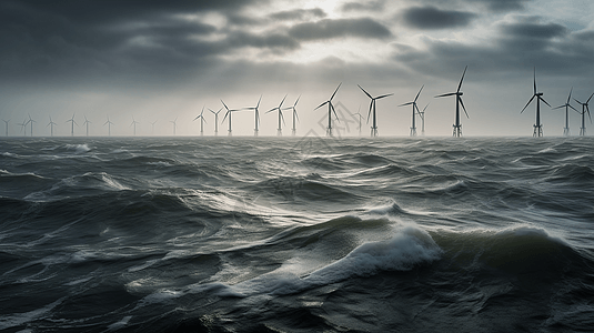 大海里的风力发电机图片