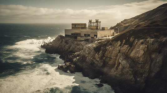 建造在海洋悬崖上的发电站图片
