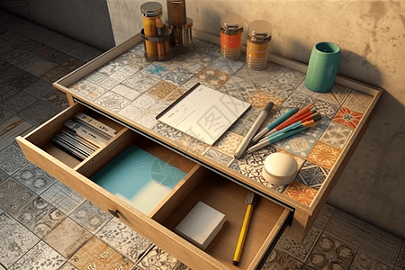 开放式书桌抽屉3D概念图背景图片