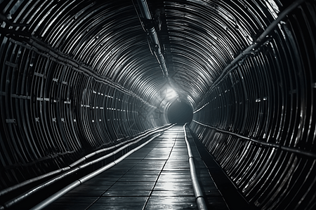 复杂的金属框架人造隧道图片