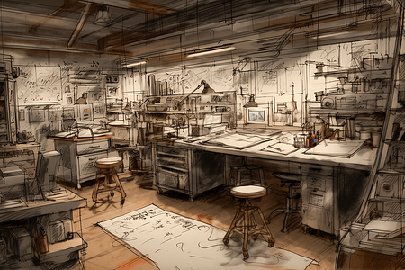 烘焙工作室拥挤的工业设计室插画