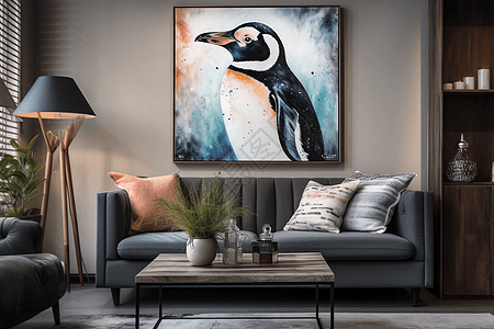 客厅里的企鹅画图片