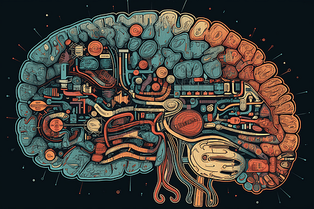 大脑及其叶的复杂平面插图图片
