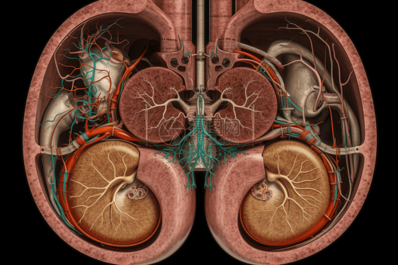 人类肾脏的横截面视图图片