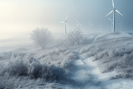 白雪皑皑的风车景观图片