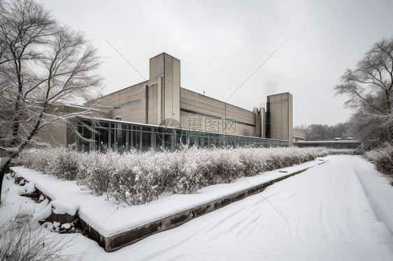 建筑旁的积雪地面图片