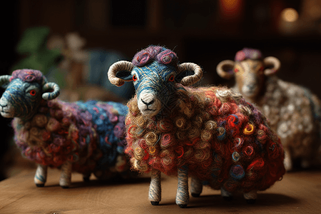 可爱小羊毡毛雕塑图片