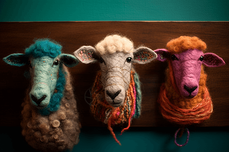 一群小羊的羊毛毡肖像图片