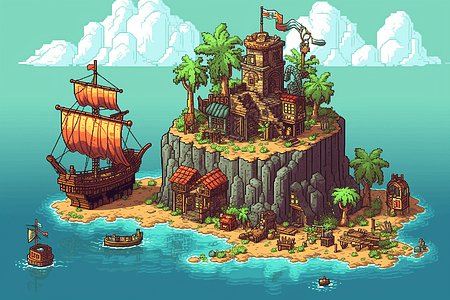 像素艺术海盗岛背景图片