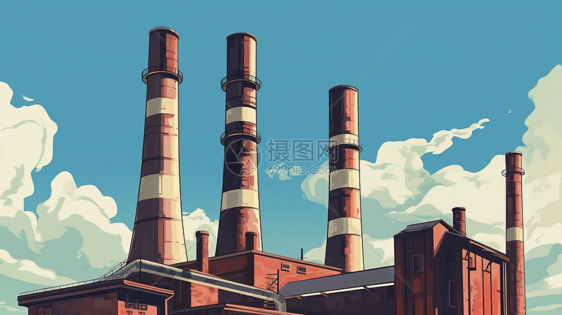 工业化工厂排放气体平面插图图片