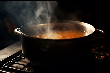 一锅汤在炉子上炖图片