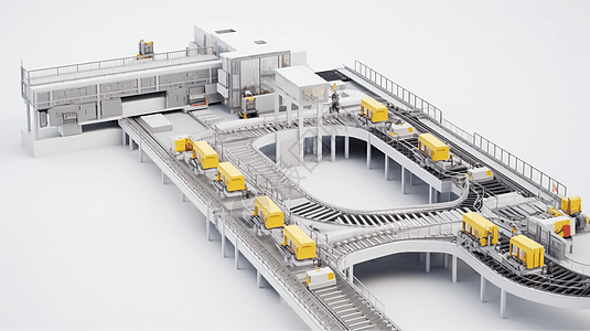 智能运输工厂流水线3D概念图高清图片
