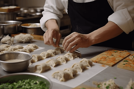 厨师熟练地包饺子图片