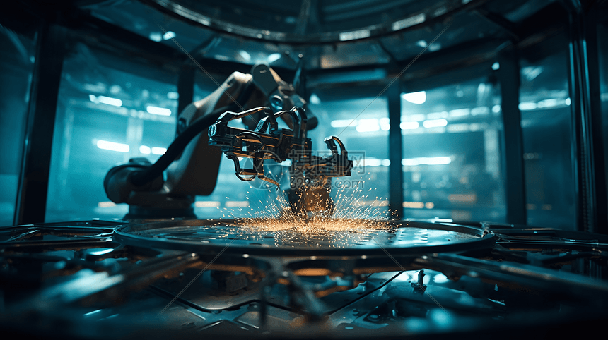 智能工厂内机械臂作业3D概念图图片