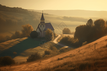 一座风景如画的乡村教堂图片