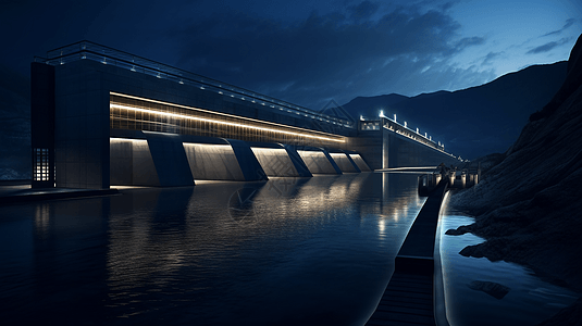 夜间水电大坝3D概念图图片
