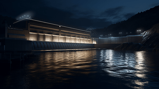 夜间水电大坝场景图片