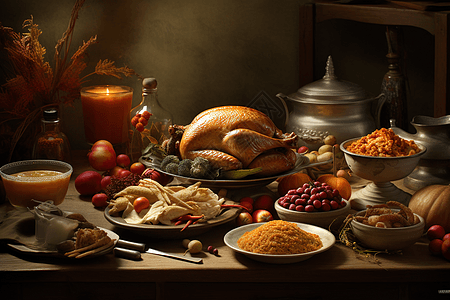 感恩节餐桌的食物背景图片