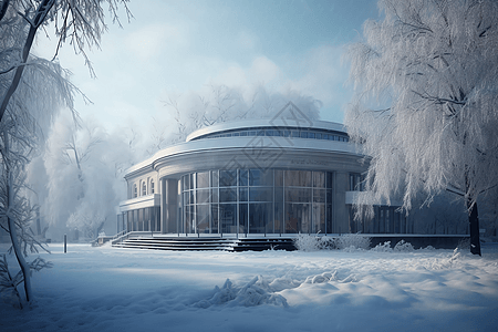 美术馆大楼被白雪覆盖图片