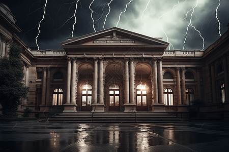 大雨期间的美术馆大楼图片