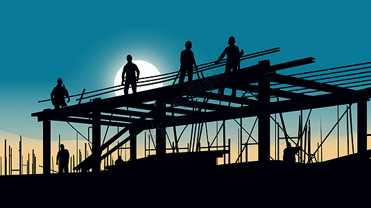 工人为建筑物的安装钢梁的插图图片