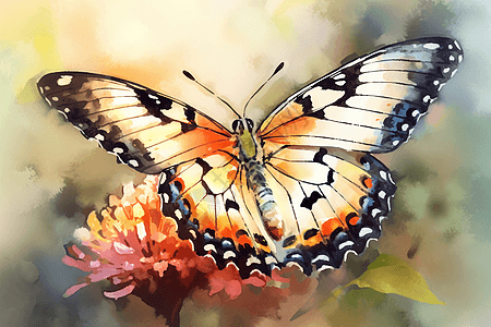 精致的蝴蝶栖息在阳光明媚的花朵上图片