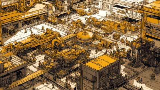 工厂车间大型机械的绘画插图图片
