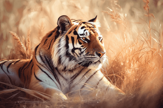 一只老虎独自在草丛中闲逛图片