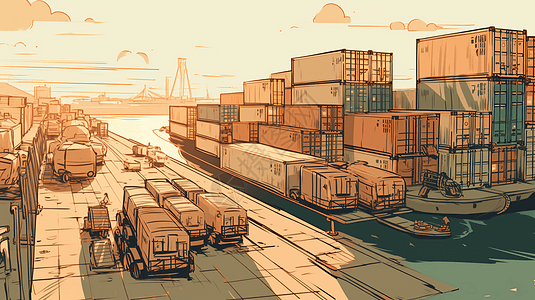 船务部货物运输绘画插图图片