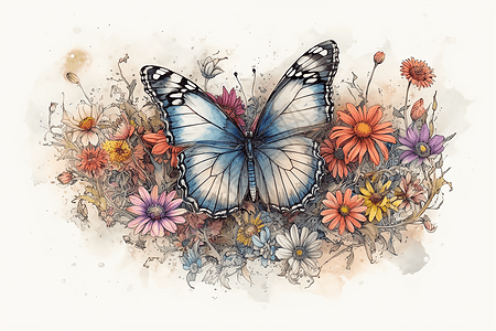 漂亮美丽的蝴蝶在花朵上图片