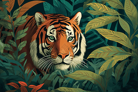 老虎的眼睛充满活力在丛林中徘徊图片