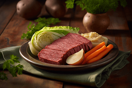 圣帕特里克节美味的咸牛肉和卷心菜图片
