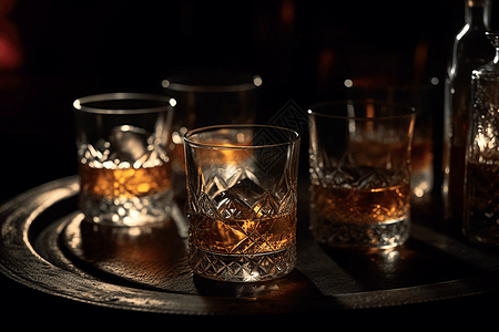 酒吧杯子里经典纯正的威士忌图片