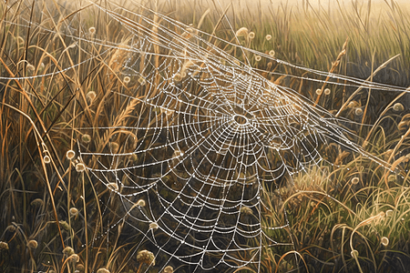 麦田中蜘蛛网的手绘插图图片