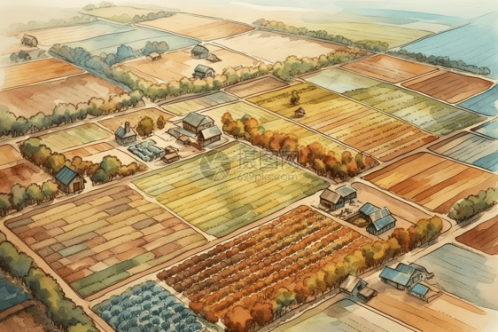 种植农场的色彩手绘插图图片