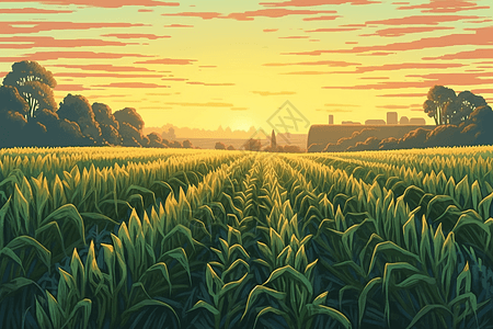 农田玉米地的艺术插图图片
