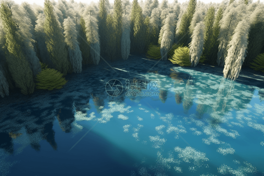 宁静的乡村湖泊概念图图片
