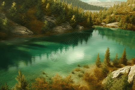 宁静的湖泊3D概念图图片