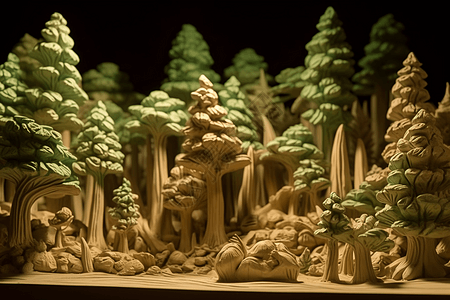 自然灾害后森林再生的泥塑模型图片