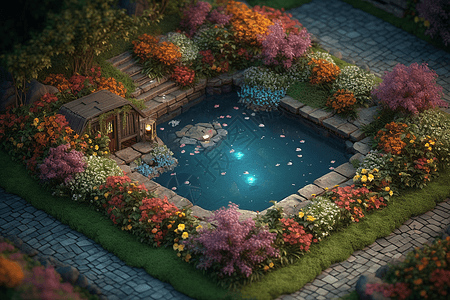 色彩缤纷的花朵花园概念模型背景图片
