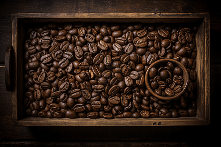 木托盘中烘焙的咖啡豆图片