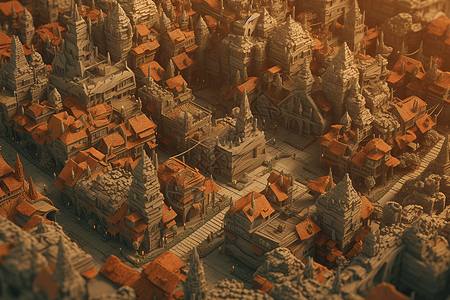 怪物袭击城市的3D概念模型图片