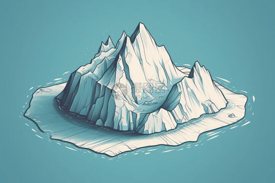 冰山在海洋中漂流的3D粘土模型图片