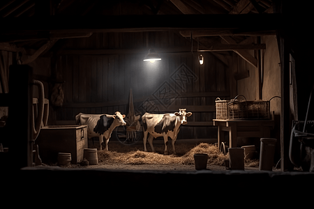 农场谷仓中养殖奶牛创意概念图图片